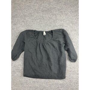 Pact Organic Blouse Womens M Black 3/4 Sleeve Raglan Scoop Neck Organic Cotton